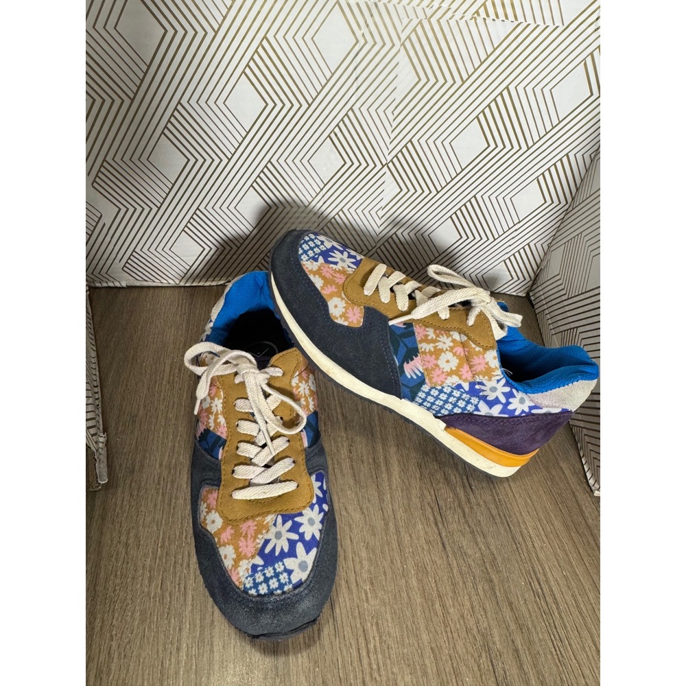Inkkas Blue Floral Patchwork Jogger Sneakers Womens 8 Low Top Lace Up Shoes